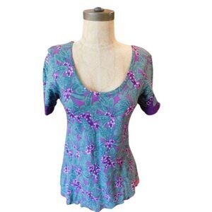 Rainbow Jo Size S Small Hand print design scoop neck short sleeve blouse NWT